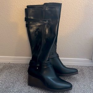 Dr Scholl’s Check It Black wedge Boots 8.5 women’s NEW